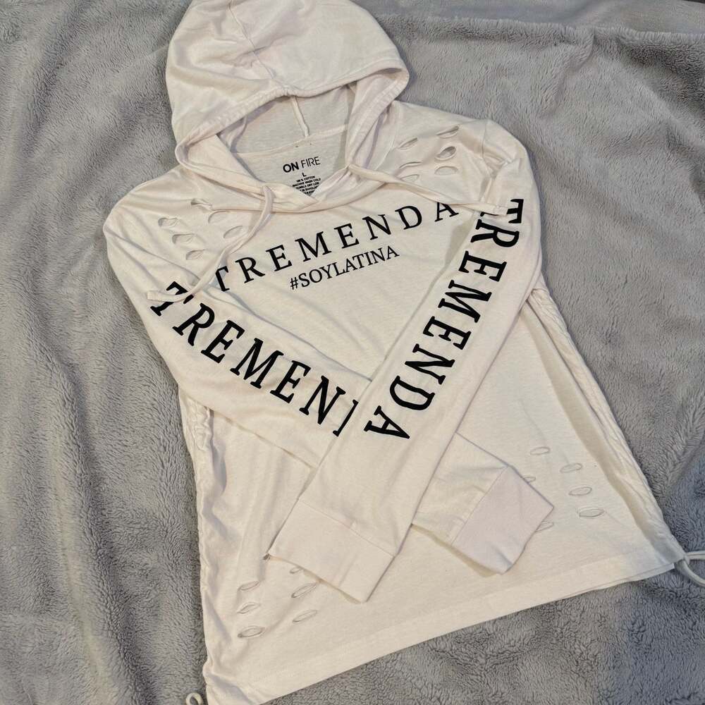 Tremenda #SoyLatina Distressed Graphic Pullover Hoodie Tee